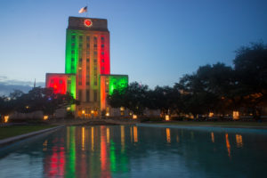 Houston City Hall lit up for Christmas (Creative Commons license attribution: photo courtesy Katie Haugland)