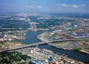 The Houston Ship Channel, with Loop 610 in the foreground (Port of Houston photo)